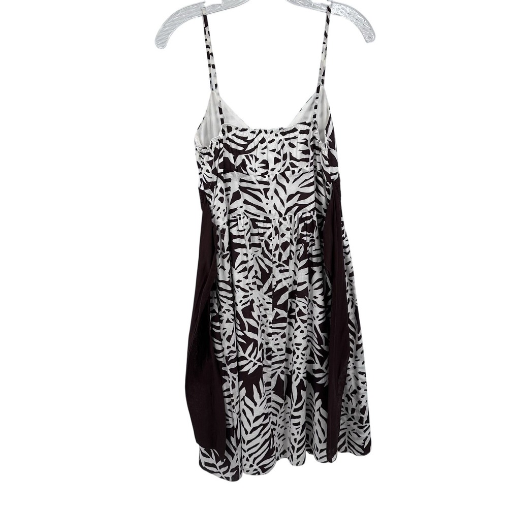 Maggy London Brown White Tropical Leaf Print Cotton Empire Waist Dress Womens 10 - Picture 4 of 9